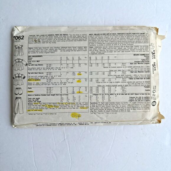 +Vtg 80s Simplicity 7062 Toddler Top Pinafore Dress Pants Panties Sewing Pattern - Picture 3 of 5